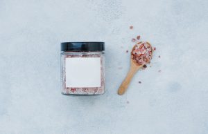 pink rock salt in jar